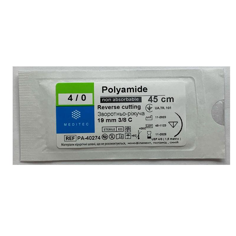 USP 4/0, монофіламентний, 3/8 кола, довжиною 19 мм Meditec® РА-40274